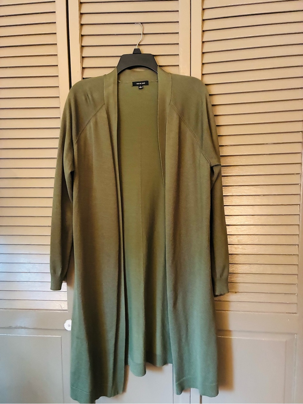 Verve Ami Olive Green Open-Front Long Cardigan